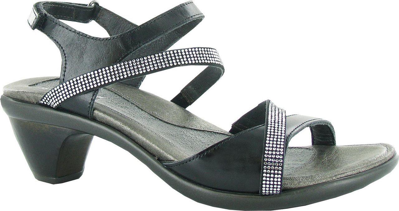 Naot Innovate in Black Madras/Black Microfiber with Clear Rhinestones