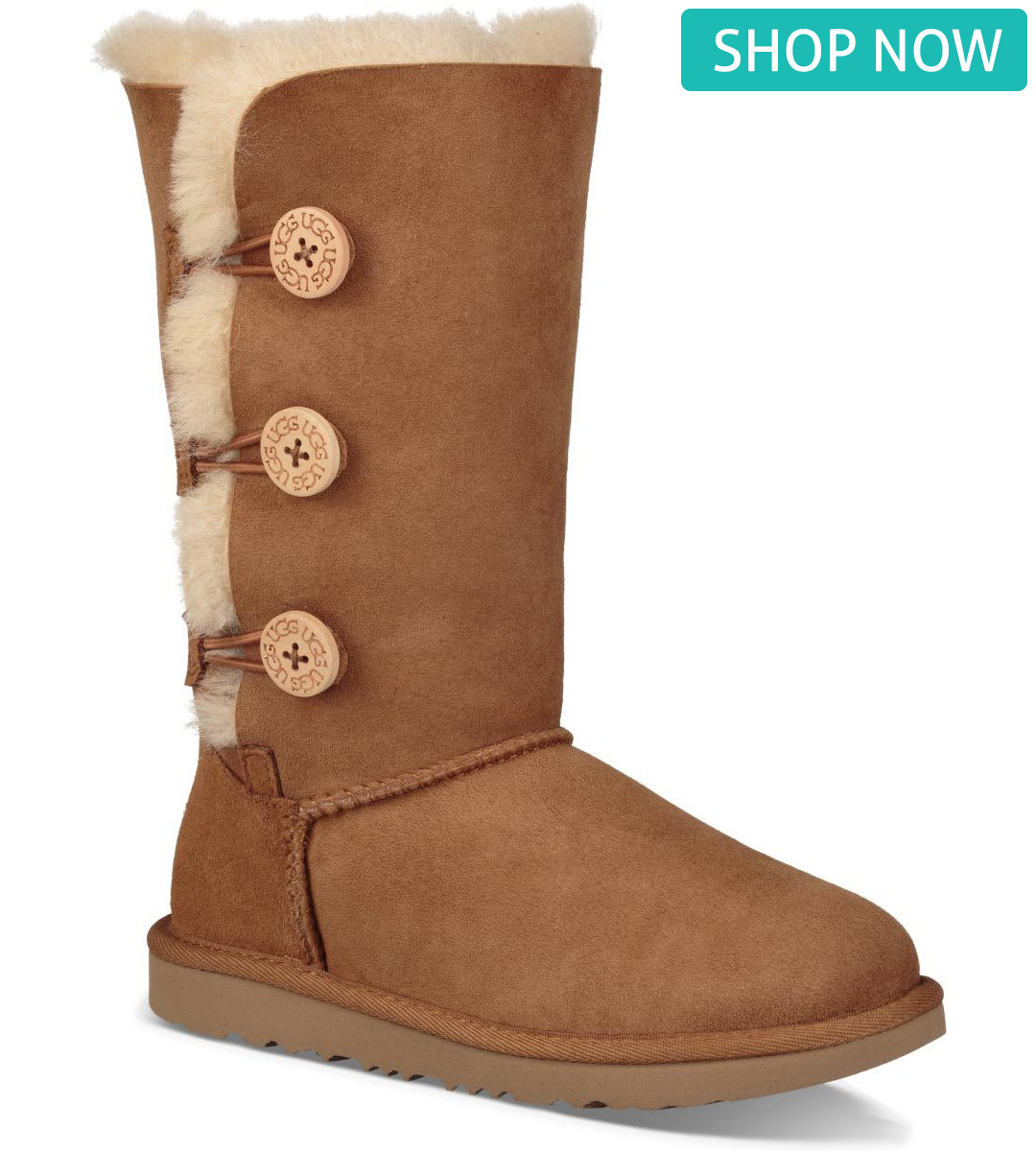 UGG Kids Bailey Button Triplet II in Chestnut